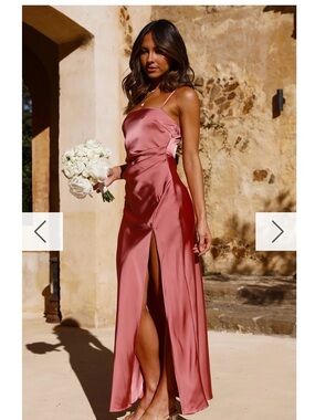 Billie J Satin Slip Midi Dress with Side Slit - Baked Rose Size US 6. AU 10
